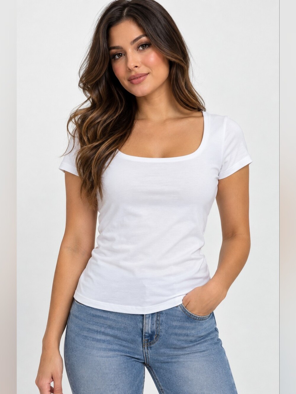 Guess White Scoop Neck Short Sleeve Tee